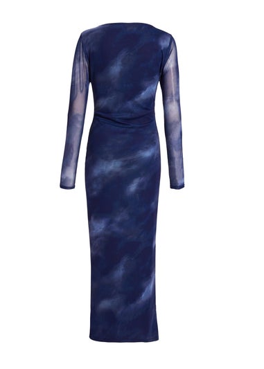 Quiz Blue Printed Long Sleeve Midaxi Dress