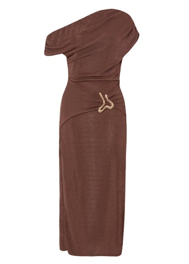 Quiz Brown Drop Sleeve Buckle Midaxi Dress