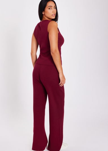 Quiz Burgundy Knitted Waistcoat