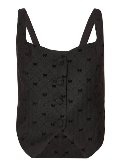 Quiz Black Woven Bow Detail Waistcoat