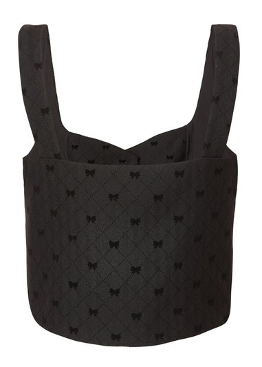 Quiz Black Woven Bow Detail Waistcoat