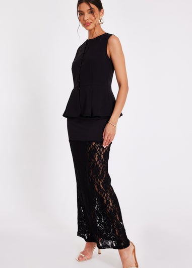 Quiz Black Button Front Peplum Top