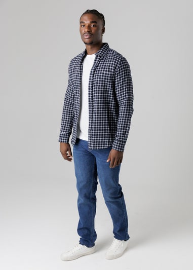 French Connection Navy Cotton Check Flannel Long Sleeve Shirt