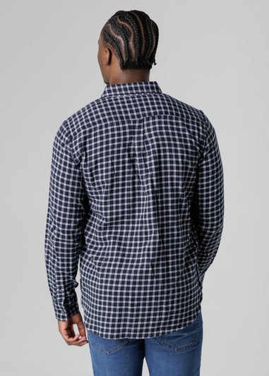 French Connection Navy Cotton Check Flannel Long Sleeve Shirt