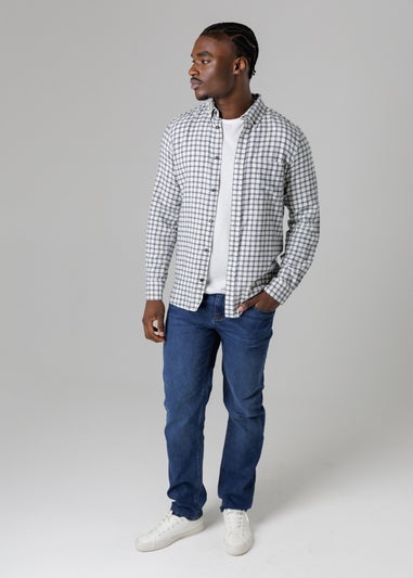 French Connection Ecru Cotton Check Flannel Long Sleeve Shirt