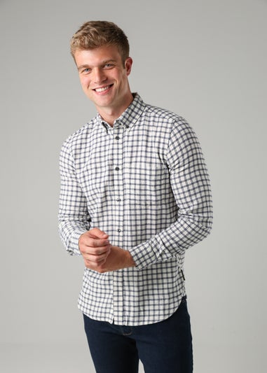 French Connection Ecru Cotton Check Flannel Long Sleeve Shirt