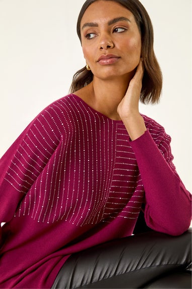 Roman Wine Embellished Stripe Knit Jumper