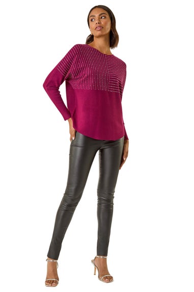 Roman Wine Embellished Stripe Knit Jumper