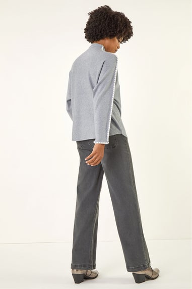 Roman Dark Grey Hotfix Blanket Stitch Knit Jumper