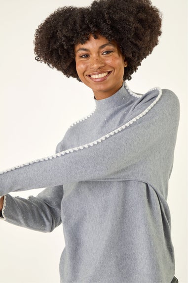 Roman Dark Grey Hotfix Blanket Stitch Knit Jumper