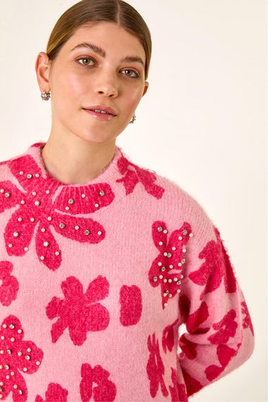 Roman Pink Floral Hotfix Knit Jumper