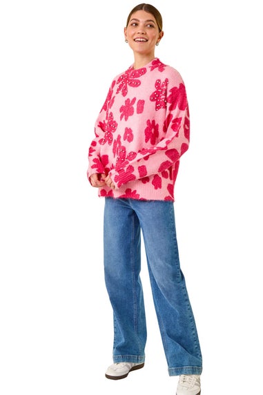 Roman Pink Floral Hotfix Knit Jumper