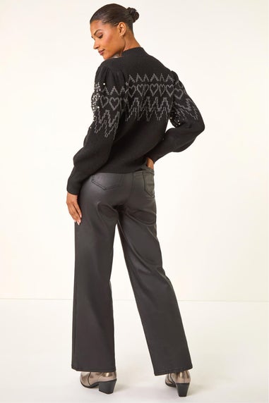 Roman Black Jacquard Faux Pearl Knit Jumper