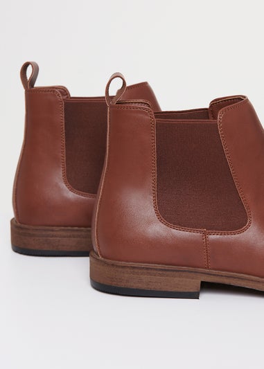 Threadbare Brown Faux Leather Slip On Chelsea Boots