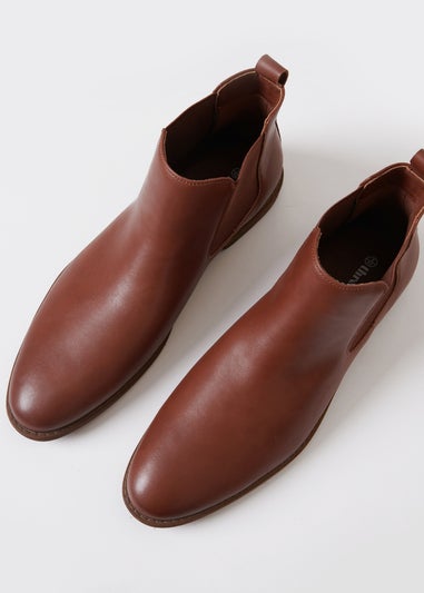 Threadbare Brown Faux Leather Slip On Chelsea Boots