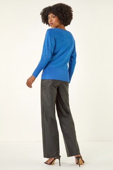 Roman Blue Floral Sequin Knit Jumper