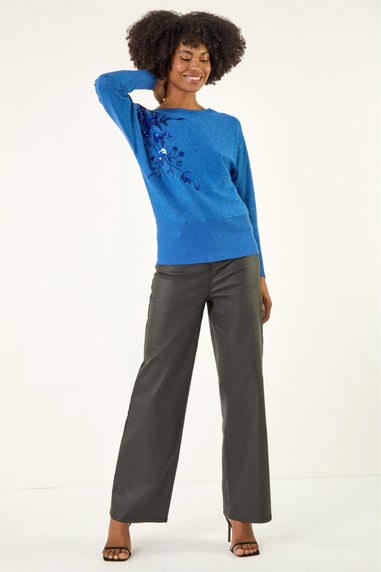 Roman Blue Floral Sequin Knit Jumper