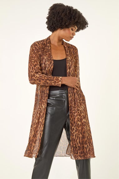 Roman Tan Metallic Animal Print Plisse Kimono
