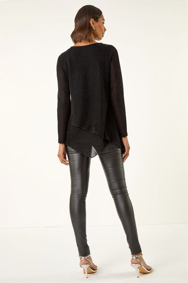 Roman Black Sparkle Asymmetric Layered Top