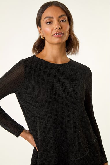 Roman Black Sparkle Asymmetric Layered Top
