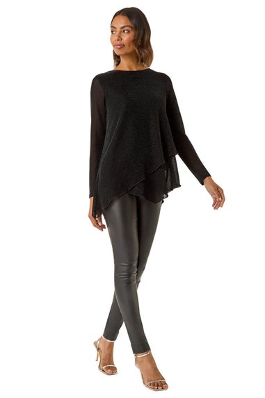 Roman Black Sparkle Asymmetric Layered Top