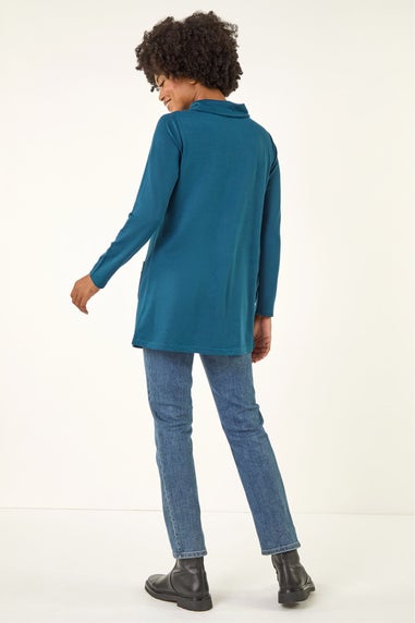 Roman Teal Snit Pocket Tunic Top