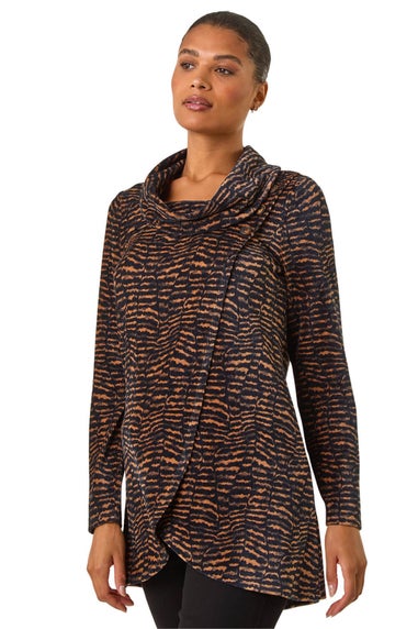 Roman Tan Chenille Cowl Neck Tunic Top