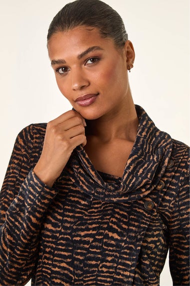 Roman Tan Chenille Cowl Neck Tunic Top