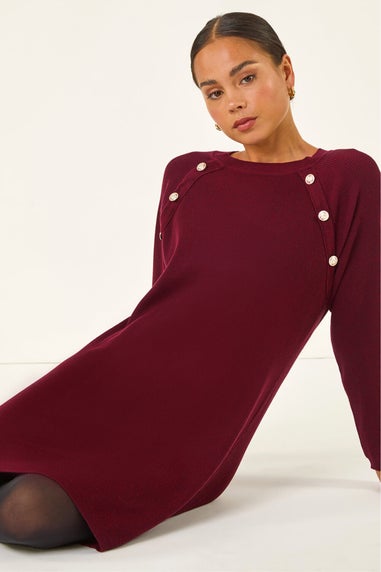 Roman Wine Petite Button Detail Knit Dress