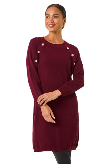 Roman Wine Petite Button Detail Knit Dress