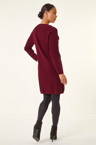 Roman Wine Petite Button Detail Knit Dress