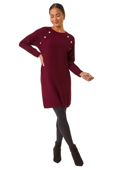 Roman Wine Petite Button Detail Knit Dress