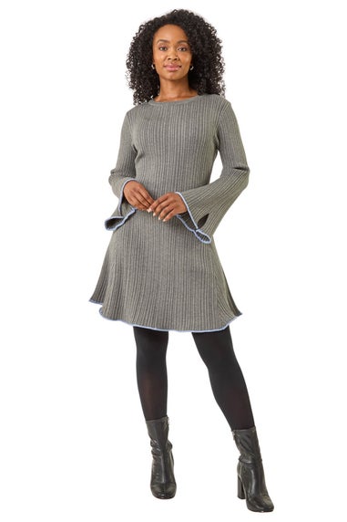 Roman Grey Petite Contrast Trim Knit Dress