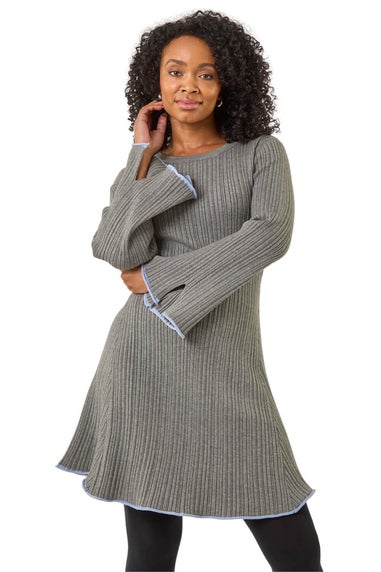 Roman Grey Petite Contrast Trim Knit Dress