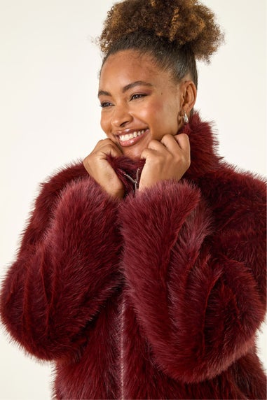 Roman Burgundy Faux Fur Relaxed Bomber