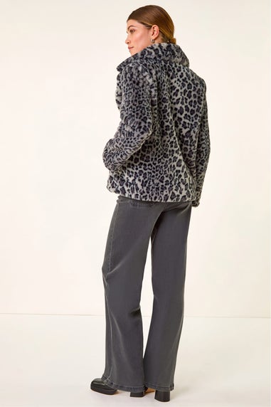 Roman Grey Faux Snow Leopard Fur Coat