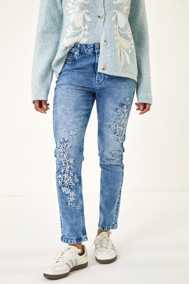 Roman Denim Floral Embroidered Stretch Jeans