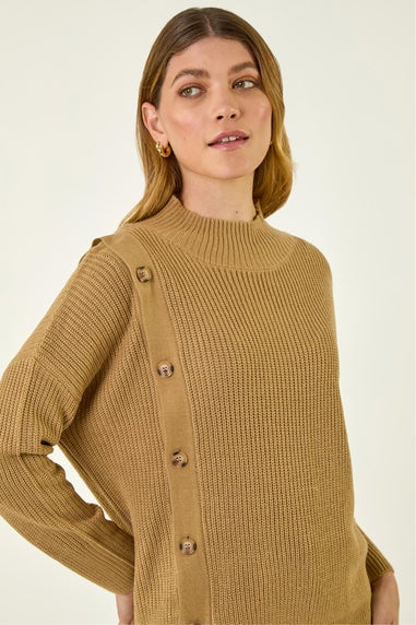 Roman Tan Side Buttoned Knit Jumper