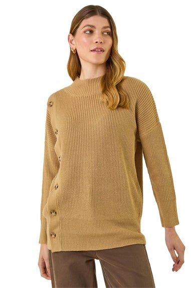 Roman Tan Side Buttoned Knit Jumper