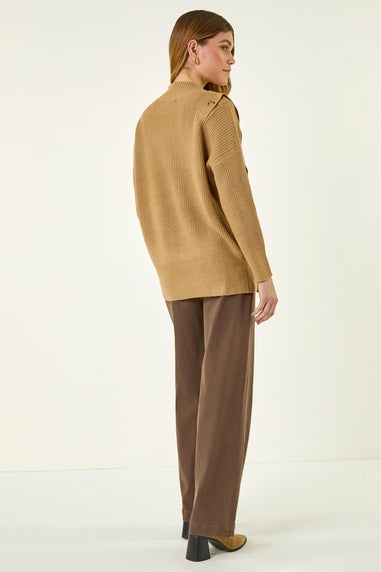 Roman Tan Side Buttoned Knit Jumper