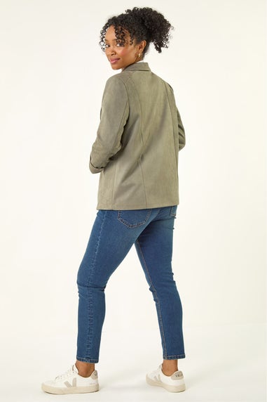 Roman Khaki Petite Suedette Blazer