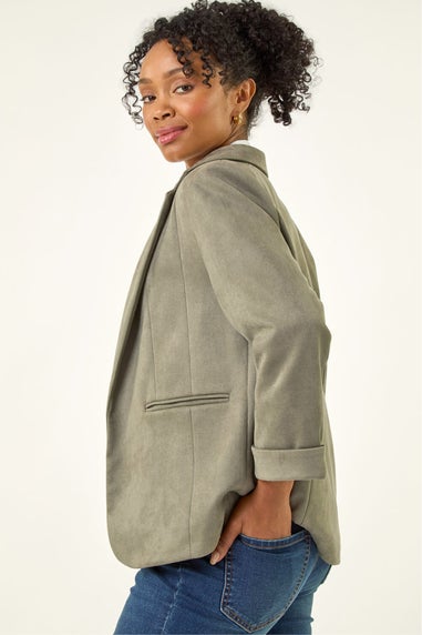 Roman Khaki Petite Suedette Blazer
