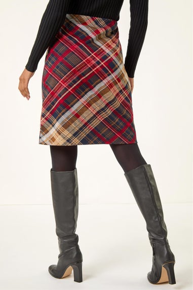Roman Red Check Print Stretch Pencil Skirt