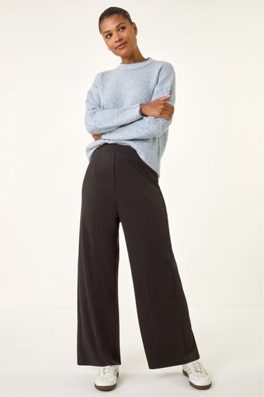 Roman Black Wide Leg Ponte Stretch Trouser