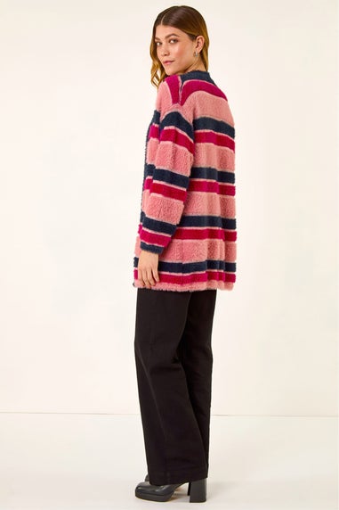 Roman Pink Fluffy Stripe Knit Cardigan