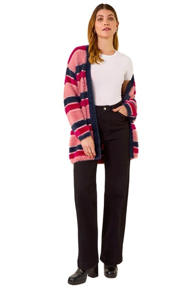 Roman Pink Fluffy Stripe Knit Cardigan