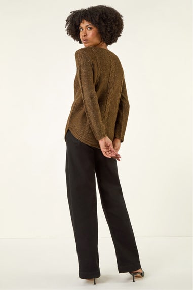 Roman Brown Speckled Cable Knit Jumper