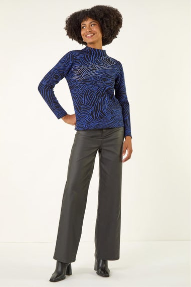 Roman Blue Animal Sequin High Neck Knit Jumper