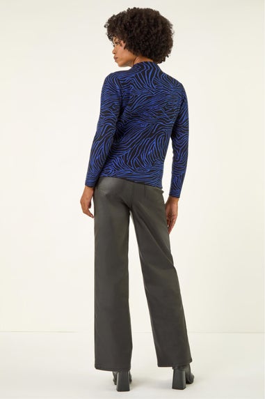 Roman Blue Animal Sequin High Neck Knit Jumper