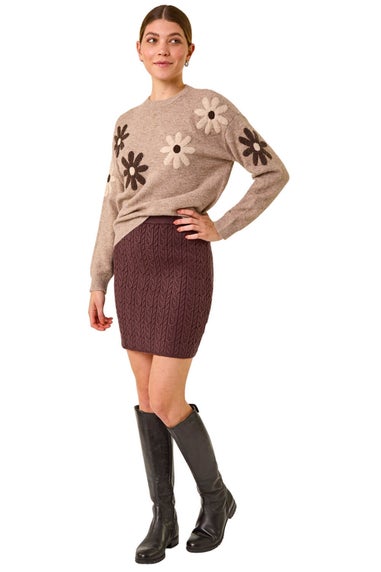 Roman Beige Floral Print Crew Neck Knit Jumper